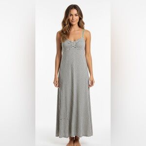 Roxy Zig Zag Striped Maxi Dress Light/Dark Grey Size Medium Beach Summer Wear